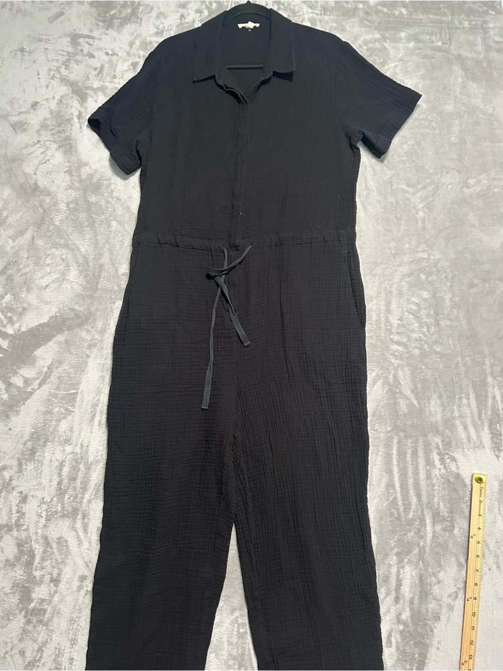 Eileen Fisher Organic Cotton Gauze Short Sleeve Jumpsuit Women’s Large Black